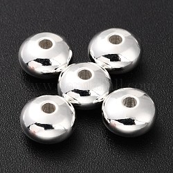 Brass Beads, Long-Lasting Plated, Rondelle, 925 Sterling Silver Plated, 7x4mm, Hole: 1.6mm