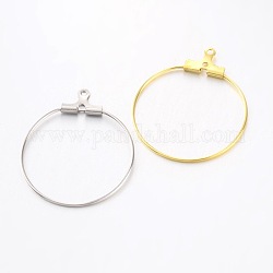 Ciondoli per anello in ottone placcato, risultati dell'orecchino a cerchio, colore misto, 21 gauge, 30x25mm, Foro: 1 mm, perno: 0.7mm (21 gauge)