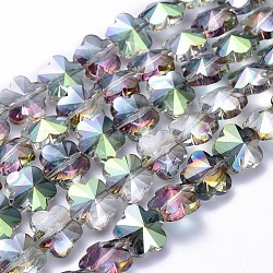 Chapelets de perles en verre électroplaqué, demi-plaqué, facette, fleur, vert plaqué, 13.5x8mm, Trou: 1mm, Environ 25 pcs/chapelet, 12.5 pouce (32 cm)