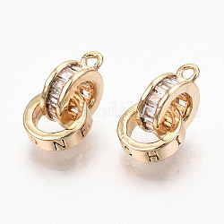 Messing Mikro klar Zirkonia Charms, Nickelfrei, Ring mit Wort Mode, echtes 18k vergoldet, 14 mm, Ring mit Zirkonia: 9x7.5x3mm, Bohrung: 1.2 mm, Ring: 7.5x2 mm