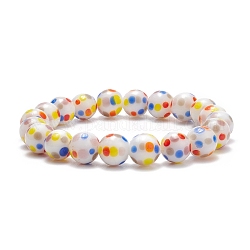 Bracelet extensible à perles rondes à motif de pois pour femme, colorées, diamètre intérieur: 2-1/4 pouce (5.7 cm), perles: 10 mm