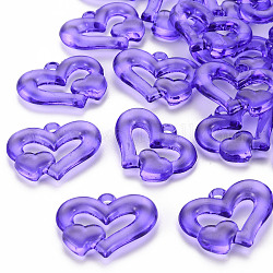 Perline acrilico trasparente, cuore a cuore, viola medio, 27x34x6mm, Foro: 3 mm, circa 191pcs/500g