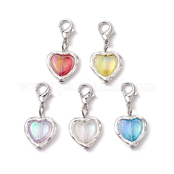 Décorations pendantes en alliage de cœur et en acrylique, avec fermoir pince de homard, platine, couleur mixte, 28mm