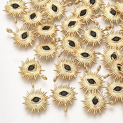 Encantos de latón, con circonita, ojo, real 18k chapado en oro, negro, 14x12x2mm, agujero: 1 mm