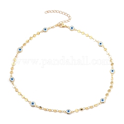 Evil Eye Brass Enamel Link Chain Necklaces, with Flat Sequin Chains and 304 Stainless Steel Lobster Claw Clasps, Golden, 15-7/8 inch(40.4cm)