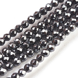 Chapelets de perles en hématite synthétique sans magnétiques, facette, ronde, noir, 2mm, Trou: 0.8mm, Environ 210 pcs/chapelet, 16 pouce