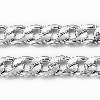 304 Stainless Steel Cuban Link Chains, Chunky Curb Chains, Twisted Chains, Unwelded, Stainless Steel Color, 5.5x3.8x1mm