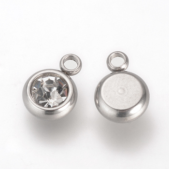 201 Edelstahl Strass Anhänger / charms, Flachrund, Kristall, 8.5x6x3 mm, Bohrung: 1.5 mm