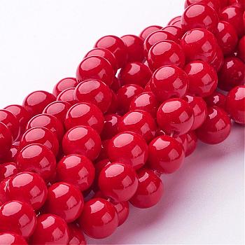 Chapelets de perles rondes en jade de Mashan naturelle, teinte, rouge, 8mm, Trou: 1mm, Environ 51 pcs/chapelet, 15.7 pouce