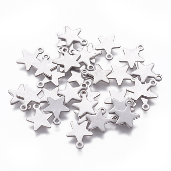 304 Stainless Steel Charms, Star, Stainless Steel Color, 10x8x0.8mm, Hole: 1mm