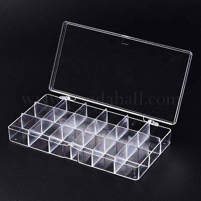 Polystyrene Bead Storage Containers, 18 Compartments Organizer Boxes, with  Hinged Lid, Rectangle, Clear, 20.4x10.5x3cm, compartment: 3.3x3.3cm