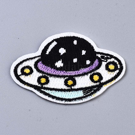 UFOアップリケ  機械刺繍布地手縫い/アイロンワッペン  マスクと衣装のアクセサリー  ブラック  34x51x1mm DIY-S041-041-1