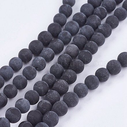 Natural Black Stone Bead Strands X-G-R193-01-6mm-1