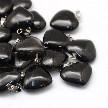 Coeur naturel pendentifs en pierre noire X-G-Q438-18-1
