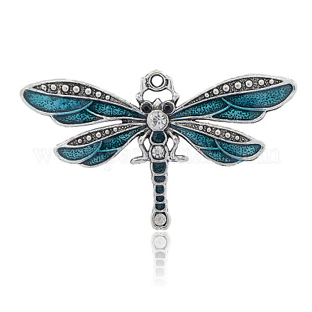 Antique Silver Plated Alloy Enamel Dragonfly Pendants ENAM-J028-15AS-1