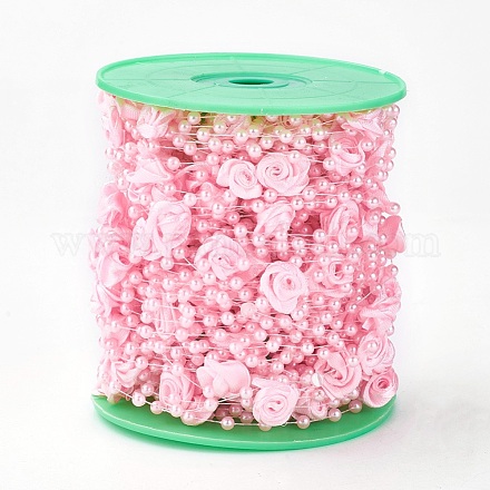 Perlas de alambre de perlas de plástico rosa guirnalda cadena diy boda decoración OCOR-WH0030-01-1