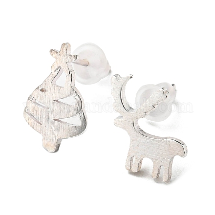 Asymmetrische Ohrringe aus Messing mit Weihnachtsmotiv EJEW-D062-01A-S-1