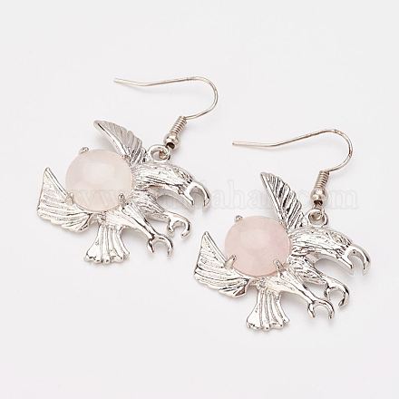 Natural Rose Quartz Dangle Earrings EJEW-F100-01P-1