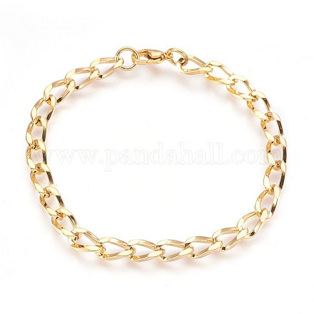 Ion Plating(IP) 304 Stainless Steel Curb Chain Bracelets BJEW-P237-16G-1