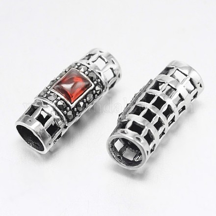 Thai Sterling Silver Style 925 Silver Rhinestone Hollow Tube Beads STER-F011-212-1