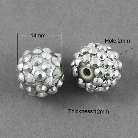 14 mm argento bling sfera perline rhinestone della resina grosso X-RESI-S260-14mm-S2-1