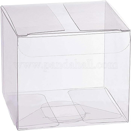 透明なプラスチックポリ塩化ビニール箱のギフト包装  防水折りたたみボックス  正方形  透明  21.4x14x0.1cm  箱：7x7x7センチメートル CON-WH0060-02B-1