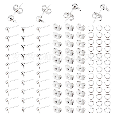 PH PandaHall 100pcs Earring Post Ball Earring Studs 304 Stainless Steel Ball Ear Pin with Loop and Butterfly Earring Backs Jump Rings for Dangle Earring Making Charms Jewelry Making FIND-PH0006-65-1