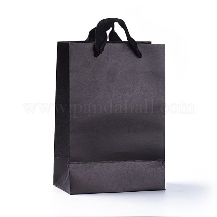 クラフト紙袋  ギフトバッグ  ショッピングバッグ  コットンコードハンドル付き  ブラック  22x15x0.3cm CARB-WH0009-01B-02-1