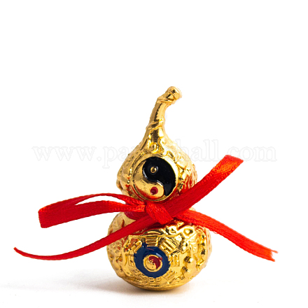 Alloy Hollow Tilted Head Bagua Gourd Statue Ornament with Luck Strip DJEW-PW0018-01B-1