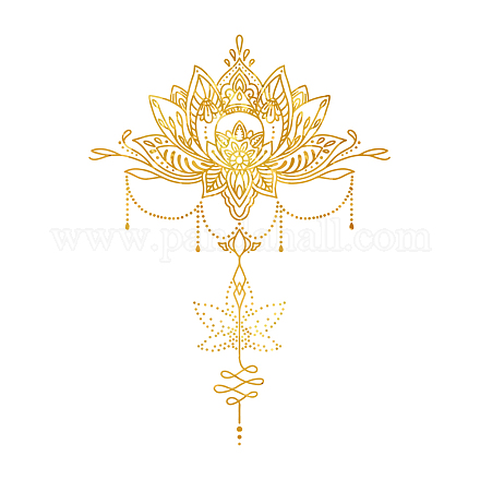 SUPERDANT Golden Lotus Mandala Wall Sticker Flower Chandeliers Style Wall Decals Boho Indian Mandala Namaste Flower Vinyl Sticker Lotus Yoga Meditation Art Murals Decor for Living Room Bedroom DIY-WH0228-785-1
