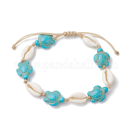 Bracelets de cheville en coquillages naturels et perles synthétiques tressées turquoise AJEW-AN00562-02-1
