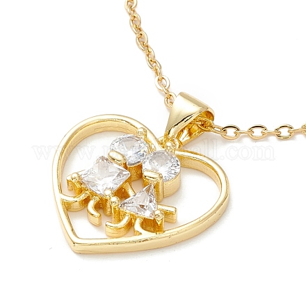 Clear Cubic Zirconia Heart with Couples Pendant Necklace NJEW-O125-17G-1