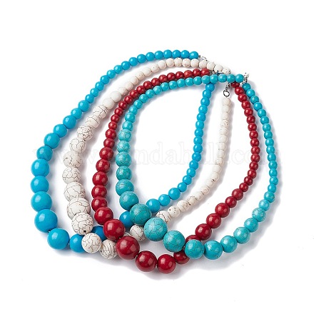Dyed Synthetic Turquoise Graduated Beaded Necklaces NJEW-P279-03-1