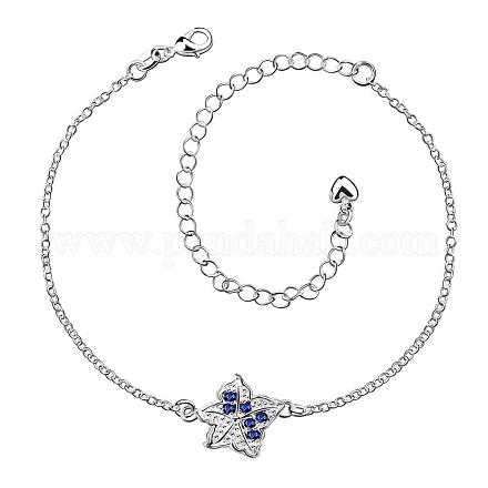 Delicate Silver Plated Brass Cubic Zirconia Flower Anklets AJEW-BB05220-A-1