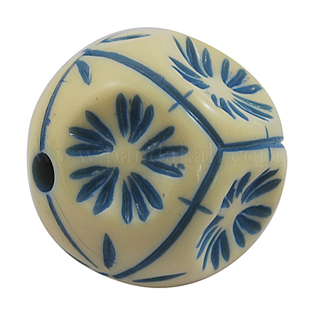 Colorful Round Printed Resin Beads X-RB070Y-20-1