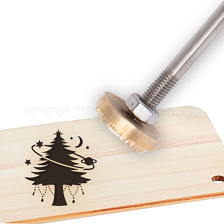 SUPERFINDINGS 30mm Golden Christmas Tree Pattern Stamping Embossing Soldering Brass with Stamp Meat Branding Iron Wood Burning Iron Heat Stamp for Cake Wood Leather and Most Plastics AJEW-WH0113-15-209-1