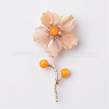 Flower Sea Shell Brass Safety Brooches JEWB-I009-09-1