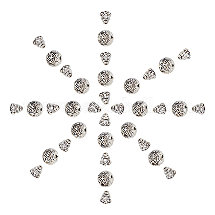 SUNNYCLUE 1 Box 20 Sets Guru Beads Antique Silver Plated 3 Hole Alloy Buddha Buddhist Prayer Cone Caps Bead Loose Spacer Bali Tibetan Style for DIY Jewelry Making Mala Bracelets Crafts Supplies FIND-SC0001-52-1