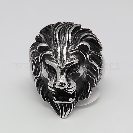Personalized Retro Men's 304 Stainless Steel Wide Lion Rings RJEW-F006-200-17mm-1