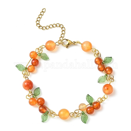 Bracelets de perles de cornaline naturelle thème automne fruits BJEW-TA00333-1