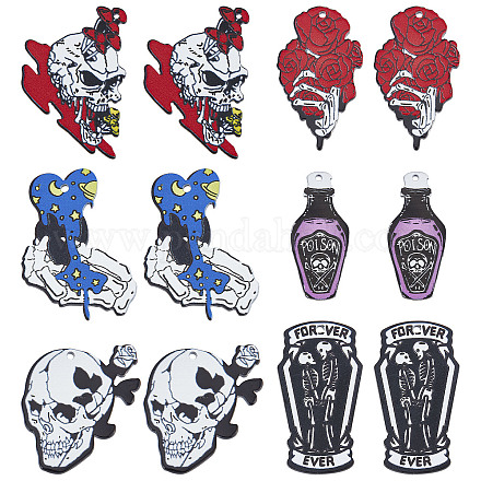 SUNNYCLUE 1 Box 12Pcs Gothic Style Skull Charms Skeleton Head Charm Acrylic Coffin Mushroom Rose Flower Charms Horror Flat Back Charms for Jewelry Making Charm Halloween Earrings Necklace DIY Craft SACR-SC0001-10-1
