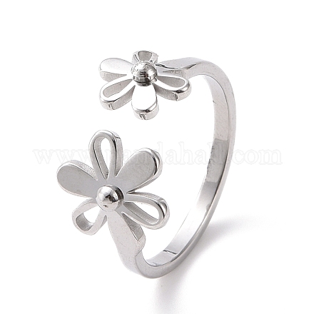 304 кольцо-манжета с цветком из нержавеющей стали для женщин RJEW-D120-07P-1