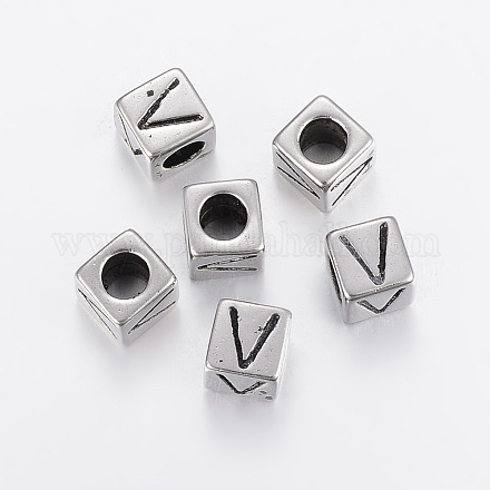 304 Stainless Steel Large Hole Letter European Beads X-STAS-H428-01AS-V-1