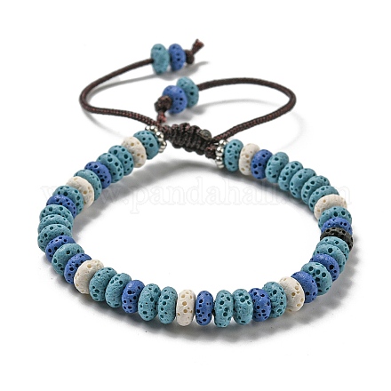 Bracelet de perles tressées réglable en pierre de lave naturelle teint en disque BJEW-G691-01C-1