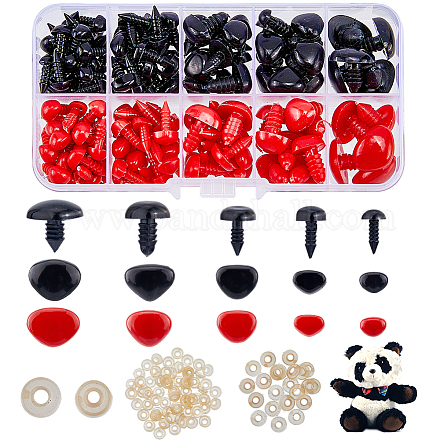 SUPERFINDINGS 130pcs 5 Sizes Plastic Safety Noses with Washer Triangle Animal Doll Nose Black and Red Craft Amigurumi Nose Sets for Doll Puppet Bear Plush Crochet Projects DIY Animal Making DIY-WH0297-07E-1