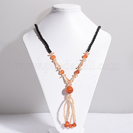 Perles de verre avec des colliers de perles d'agate X-NJEW-E040-02-1