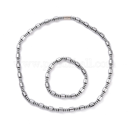 Bracciale con collana di perline a colonna in ematite sintetica e ottone con fermagli magnetici SJEW-G079-01C-1