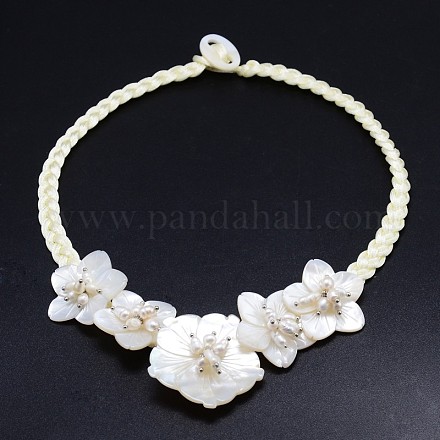 Colliers de bretelles perles de fleurs naturelles NJEW-P117-06A-1