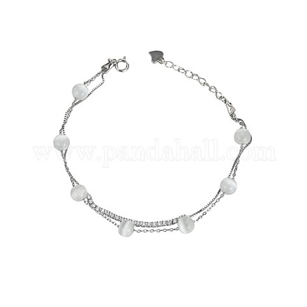 Bracelet teenis perles rondes oeil de chat & zircon cubique pour fille femme BJEW-BB43463-A-1
