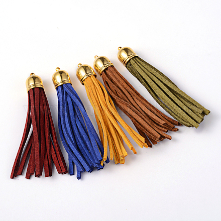 Mixed Color Golden Brass Suede Tassels for Cell Phone Straps Making X-FIND-H004-M-1